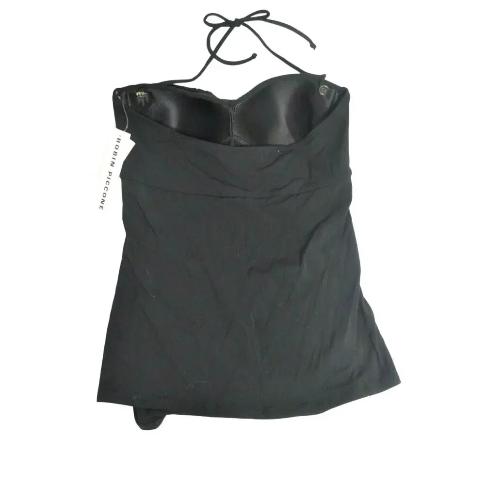 ROBIN PICCONE Women's Black Ruffled Padded Halter Tankini Top